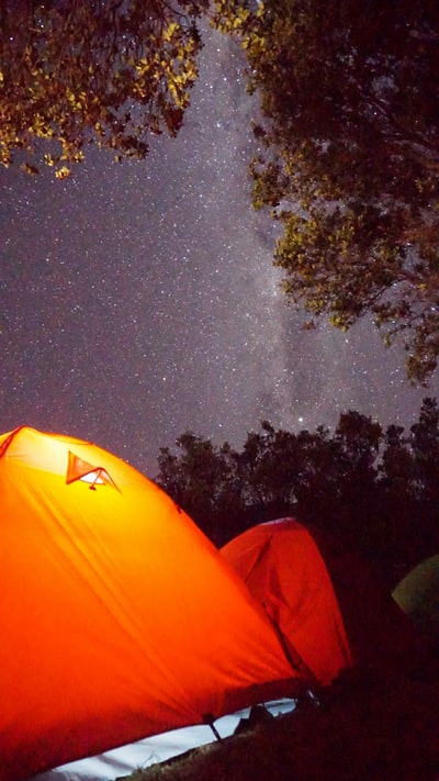 星夜下田野上的圆顶帐篷